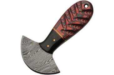 Image of Damascus Cutter Colorwood Fixed Blade Knife, 1.00 in, Damascus Steel, Ulu Blade, Red Sculpted Pakkawood Handle, DM1298RD