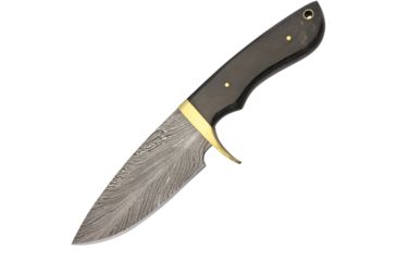 Image of Damascus Hunter Horn Handle Fixed Blade Knife, 4.5in, Damascus Steel, Black, Horn Handle, DM1089HN