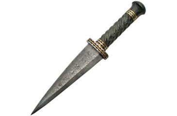 Image of Damascus Dirk Pakkawood Handle Fixed Blade Knife, 7in, Damascus Steel, Double Edge Dagger, Black, Pakkawood Handle DM1113