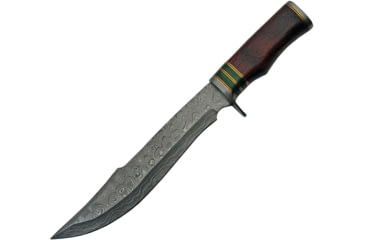 Image of Damascus Exotic Damascus Bowie Knife, 10 Damascus steel bowie blade, Exotic wood handle with red, green, and brass spac, DM-1240