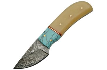Image of Damascus Fixed Blade Turquoise Fixed Blade Knife, 2in, Damascus Steel, Standard Edge, White, Bone Handle DM1146TR