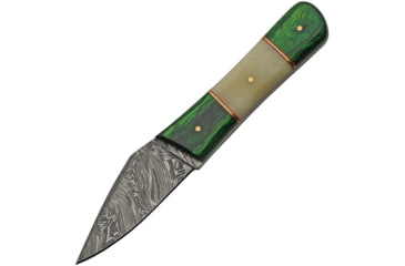 Image of Damascus Green Bone Skinner Knife, 3.25 Damascus steel blade, Camel bone and green wood handle, DM-1258GN