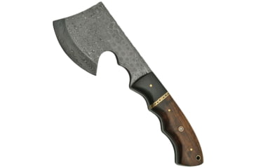 Image of Damascus Hatchet, Overall 9.25in, Blade Damascus Steel L Standard Edge, Other Info 3in Axe Head With 3.25in Cutting Edge, Burl Wood Handle, DM1140