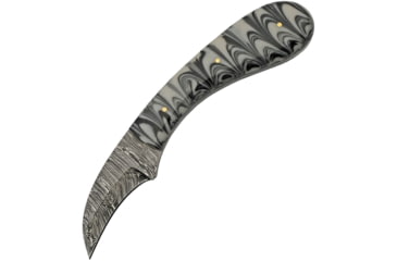 Image of Damascus Hook Hunter Black Marble Knife, 2.5 Damascus steel curved blade, Black and white resin handle, DM-1260BK