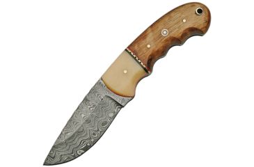 Image of Damascus Hunter Fixed Blade Knife, 3.5in, Damascus Steel, Standard Edge, Bone and Walnut Handle DM1144