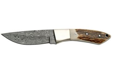 Image of Damascus Hunter Fixed Knife, Damascus Steel Drop Point Blade, Stag Handle DM1050SG