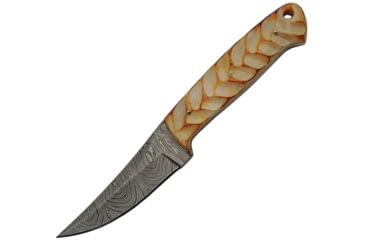 Image of Damascus Hunting Knife Bone Leaf, 3.75 Damascus steel blade, Burnt bone handle, DM-1244