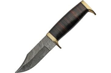 Image of Damascus Leather Hunter Knife, 4.75 Damascus steel clip point blade, Stacked leather handle, DM-1222