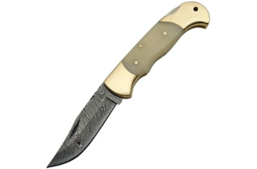 Image of Damascus Lockback Bone Folding Knife, 3.25in Damascus Steel Clip Point Blade, White Smooth Bone, DM-1162BO