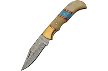 Image of Damascus Lockback Bone/Turquoise