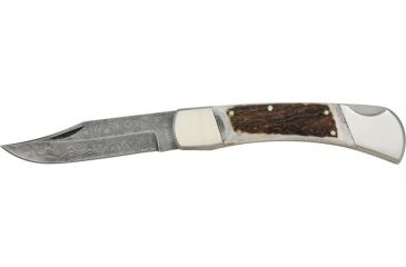 Image of Damascus Lockback Fold Knife, Steel Clip Blade, Stag Handles with nickel silver bolsters DM1020