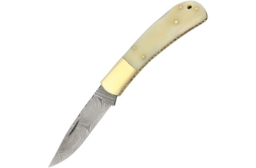 Image of Damascus Lockback White Bone Folding Knife, 3in Damascus Steel Blade, White Smooth Bone, DM1167
