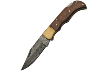 Image of Damascus Lockback Wood Folding Knife, 2.75 Damascus steel clip point blade, Wood handle, DM-1213
