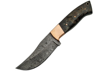 Image of Damascus Ram Copper Skinner Knife, 9in Overall, 4.25in Damascus Steel Skinner Blade, Ram'S Horn Handle, Copper Guard, Brown Leather Sheath, DM-1152