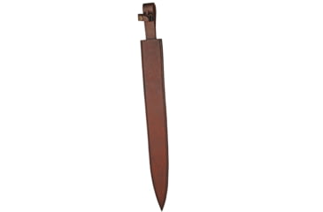 Image of Damascus Roman Delos 23in Sword, 30in Overall, 23in Double Edge Damascus Steel Blade, Brown Sculpted Wood Handle, Brown Leather Belt Sheath, DM-5028