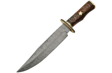 Image of Damascus Rosewood Damascus Bowie Fixed Blade Knife, 10in, Damascus Steel, Standard Edge, Rosewood Handle DM1133