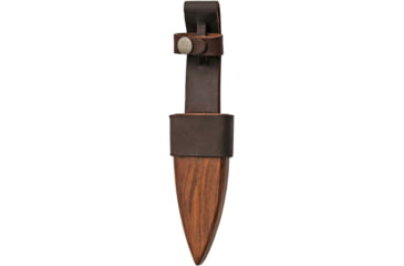 Image of Damascus Sgian Dubh Wood Sheath Knife, 9.25in Overall, 4.5in Double Edge Damascus Steel Dagger Blade, Rosewood Handle, Rosewood And Leather Sheath, DM-1171