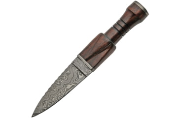 Image of Damascus Sgian Dubh Wood Sheath Knife, 9.25in Overall, 4.5in Double Edge Damascus Steel Dagger Blade, Rosewood Handle, Rosewood And Leather Sheath, DM-1171