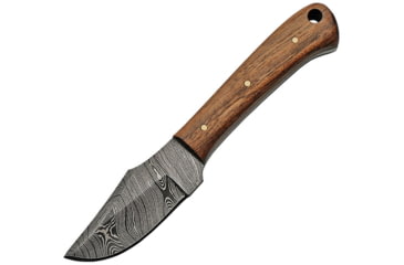 Image of Damascus Short Skinner Walnut Knife, 6.5in Overall, 3in Damascus Steel Skinner Blade, Walnut Handle, Brown Leather Sheath, DM-1193WN