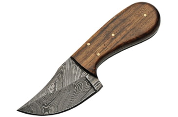 Image of Damascus Short Skinner Walnut Knife, 6in Overall, 3in Damascus Steel Skinner Blade, Walnut Handle, Brown Leather Sheath, DM-1194