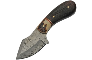 Image of Damascus Skinner Damascus Stag Knife, 2.75 Damascus steel blade, Jigged wood and stag handle with red pakkawood acc, DM-1229