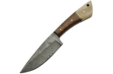 Image of Damascus Skinner Walnut/Bone Knife, Skinner, 8in Overall, 4in Damascus Steel Skinner Blade, Walnut And Bone Handle, Brown Leather Sheath, DM-1123BO