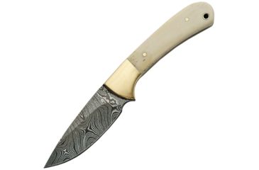 Image of Damascus Small Skinner Bone Handle Fixed Blade Knife, 3.25in, Damascus Steel, Standard Edge, Natural, Bone Handle DM1129