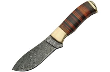 Image of Damascus Stacked Leather Hunter Fixed Blade Knife, 4in, Damascus Steel, Standard Edge, Stacked Leather Handle DM1125