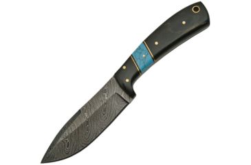 Image of Damascus Turquoise and Horn Skinner Fixed Blade Knife, 4in, Damascus Steel, Standard Edge, Turquoise, Horn Handle DM1147