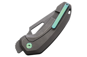 Image of Damned Designs Oni XL SW Ti Folding Knife, 4.25in Closed, 3.25in Stonewash 14C28N Sandvik Tanto Blade, Gray Stonewash Titanium Handle, ONIXL-SWTI-14C28N