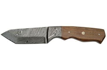 Image of Damascus Damscus Hunter Fixed Knife, Damascus Steel tanto Blade with filework on top, Walnut Handle DM1052