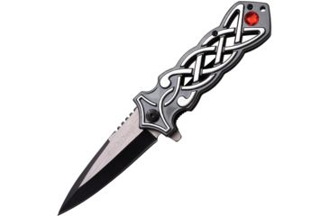Image of Dark Side Blades Celtic Linerlock A/O Silver Folding Knife,3.5in,Stainless Steel,Standard Edge,Black and Satin,Silver and Gray,Aluminum Handle, DS-A021SL