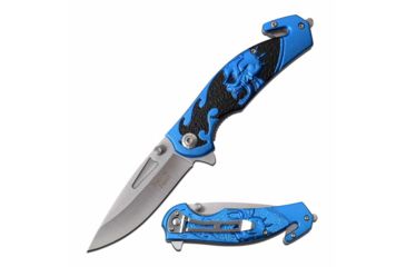 Image of Dark Side Blades DS-A064BL Spring Assisted Knife, 3.25in, 3CR13 Stainless Steel, Drop Point, Steel Blade, Aluminum Handle, Blue/Black, DS-A064BL