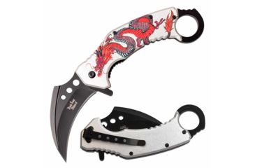 Image of Dark Side Blades DS-A076SRD Spring Assisted Knife, 3in, 3CR13 Stainless Steel, Karambit, Black Blade, Aluminum Handle, Silver/Red, DS-A076SRD