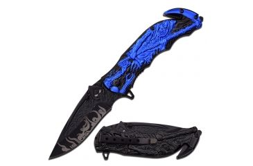 Image of Dark Side Blades Folding Blade, 3.35in, Stainless Steel Blade, Blue Grim Reaper Aluminum Handle DS-A023BL