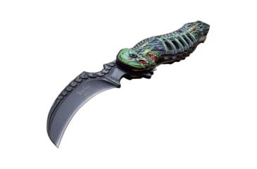 Image of Dark Side Blades Spring Assisted Knife, 3,75 in, 3Cr13 Stainless Steel Stainless Steel, Hawkbill, Black/Green, DS-A088GN