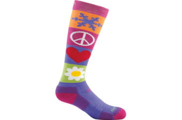 Image of Darn Tough Peace Love Snow Jr. Over-the-Calf Cushion Sock - Kids, Majesty, Small, 1849-MAJESTY-S-DARN