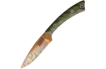 Image of Dawson Knives Angler OD Green Knife, 3 Arizona copper finish CPM-3V carbon steel blade, OD green sculpted G10 handle, 696302763660