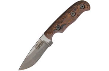 Image of Dawson Knives Deep Notch Orange Fixed Blade Knife, 7.5in Overall, 3.38in Hamon Finish Cpm-3V Carbon Steel Blade, Black/Orange Sculpted G10, DW64438