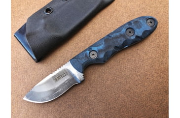 Image of Dawson Knives Field Guide Fixed Blade Blue Fixed Blade Knife, 6.5in Overall, 2.38in Hamon Finish Cpm-3V Carbon Steel Blade, Black/Blue Sculpted G10 Handle, Serialized, Black Kydex Sheath, DW02862