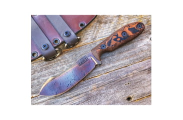 Image of Dawson Knives Javalina Fixed Blade Orange Fixed Blade Knife, 8.38in Overall, 4in Arizona Copper Finish Cpm-3V Carbon Steel Blade, Black/Orange Sculpted G10 Handle, Black Kydex And Brown Leather Sheath, DW64179