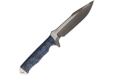 Image of Dawson Knives Mojave 6 Blue/Fixed Blade Knives, 11.38in Overall, 6in Hamon Finish Cpm-3V Carbon Steel Blade, Black/Blue Sculpted G10 Handle, Serialized, Black Kydex And Brown Leather Sheath, DW03074