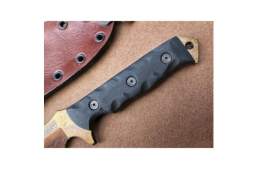 Image of Dawson Knives Mojave 6 Fixed Blade Knife, 11.38in Overall, 6in Arizona Copper Finish Cpm-3V Carbon Steel Blade, Black Sculpted G10 Handle, Serialized, Black Kydex And Brown Leather Sheath, DW63820