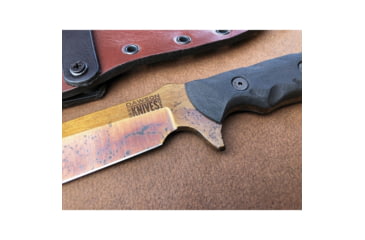 Image of Dawson Knives Mojave 6 Fixed Blade Knife, 11.38in Overall, 6in Arizona Copper Finish Cpm-3V Carbon Steel Blade, Black Sculpted G10 Handle, Serialized, Black Kydex And Brown Leather Sheath, DW63820