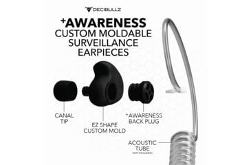 Image of Decibullz Custom Moldable Surveillance Earpieces w/Awareness, Black, RTL-RDO-AWA-BLK