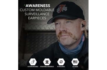 Image of Decibullz Custom Moldable Surveillance Earpieces w/Awareness, Black, RTL-RDO-AWA-BLK