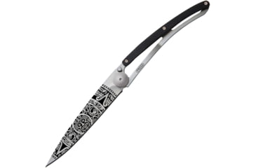Image of Deejo Tattoo Linerlock 37g Aztec Sun Folding Knife, 3.75 satin finish Z40C13 stainless blade, Ebony wood handle, 1CB000073