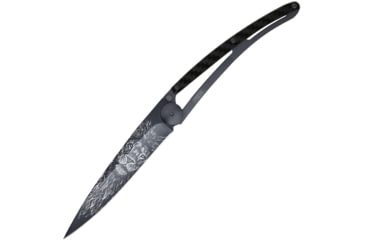 Image of Deejo Tattoo Linerlock 37g CF Lion Folding Knife, 3.75 black titanium coated Z40C13 stainless blade, Carbon fiber handle, 1GC000106
