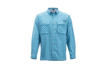 Image of Demo, ExOfficio Air Strip Gingham Long Sleeve - Mens, Dk Aegean, Medium, 1001-3231-Dk Aegean-M