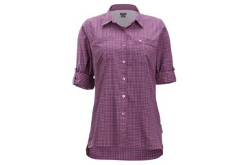 Image of Demo, ExOfficio Palata Check Long Sleeve - Women's, Rosebay/Navy, Small, 2001-3217-Rosebay/Navy-S